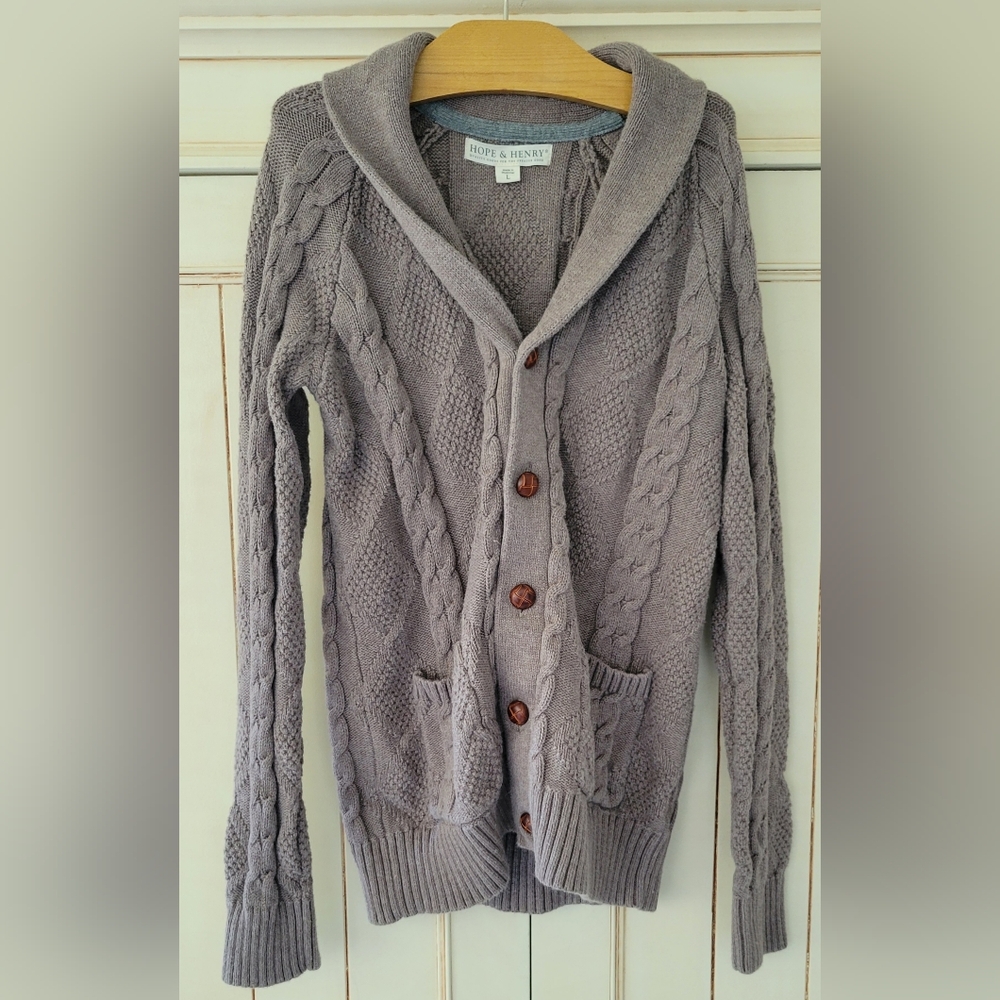 Kids Cable Knit Cardigan Sweater - Gray